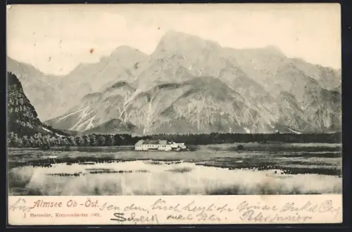 AK Almsee /Ob-Öst., Landschaft mit Bergpanorama