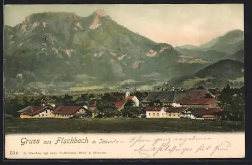 AK Fischbach a. Inn, Ortspanorama mit Bergen