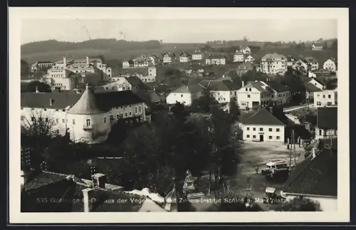 AK Gallspach, Ortsansicht aus der Vogelschau mit Zeileis-Institut, Schloss u. Marktplatz