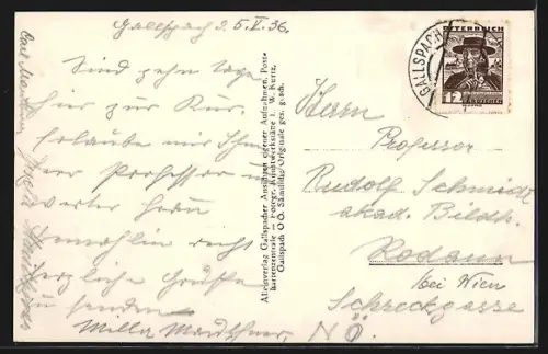 AK Gallspach, Ortsansicht aus der Vogelschau mit Zeileis-Institut, Schloss u. Marktplatz