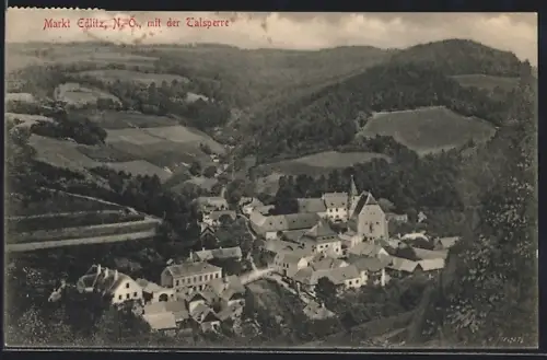 AK Edlitz /N.-Ö., Gesamtansicht aus der Vogelschau, Talsperre
