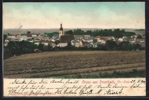 AK Peuerbach /O.-Ö., Ortsansicht von einem Acker aus