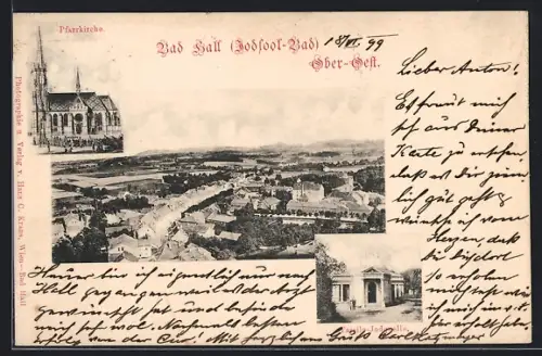 AK Bad Hall /O.-Ö., Tassilo-Jodquelle, Pfarrkirche, Totalansicht