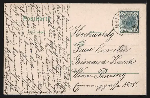 AK Mattighofen, Ortsansicht mit Gewässer aus der Vogelschau