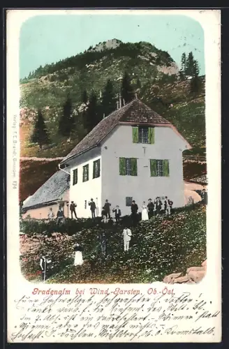 AK Windisch-Garsten, Gradenalm mit Almhaus und kleiner Versammlung