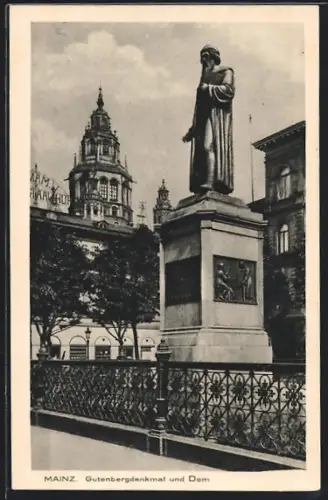 AK Mainz, Gutenbergdenkmal und Dom
