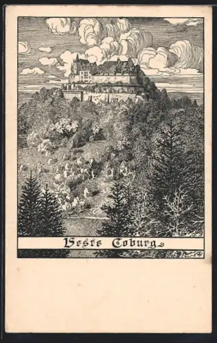 Künstler-AK Coburg, Blick auf die Veste Coburg