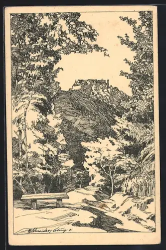 Künstler-AK Coburg, Veste Coburg von der Teufelskanzel gesehen