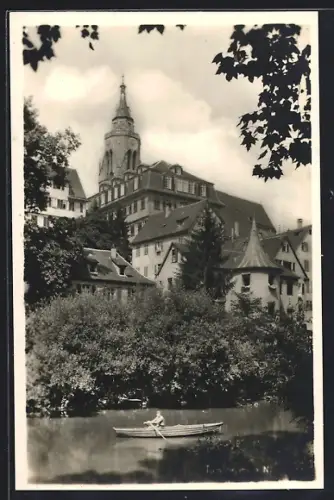 AK Tübingen a. N., Stiftskirche Tübingen vom Teich aus gesehen