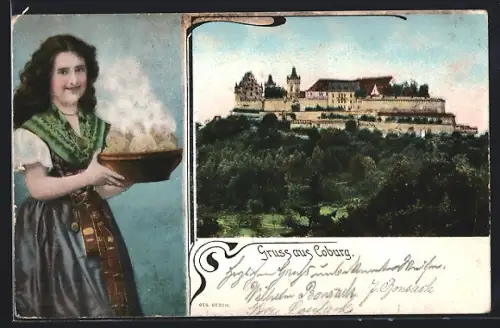 AK Coburg, Veste Coburg, Tracht, Frau mit Klössen