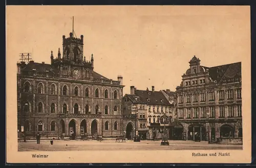 AK Weimar / Thüringen, Rathaus und Markt
