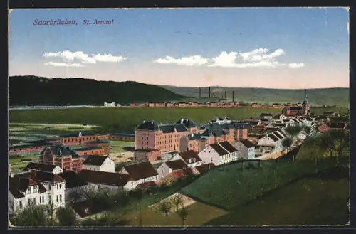 AK Saarbrücken /St. Arnual, Ortsansicht mit Kirche und Wohnhäusern