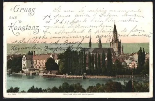 AK Konstanz, Seestrasse mit Münster und Altstadt