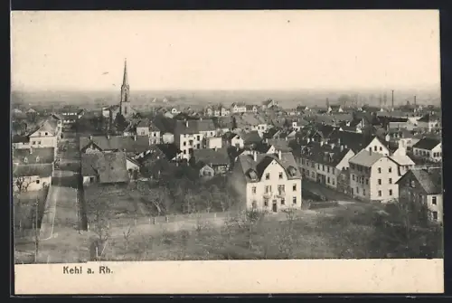 AK Kehl a. Rh., Stadtansicht mit Kirche und Wohnhäusern