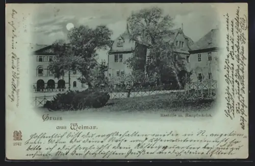 Mondschein-AK Weimar / Thüringen, Bastille mit Hauptwache