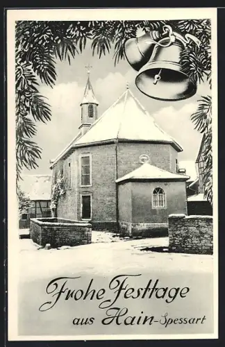 AK Hain /Spessart, Kirche im Winter, Festtagskarte