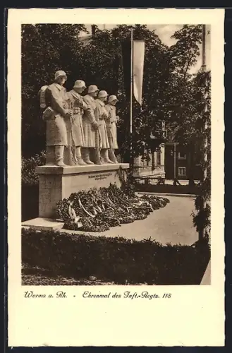 AK Worms a. Rh., Ehrenmal des Inf.-Regts. 118