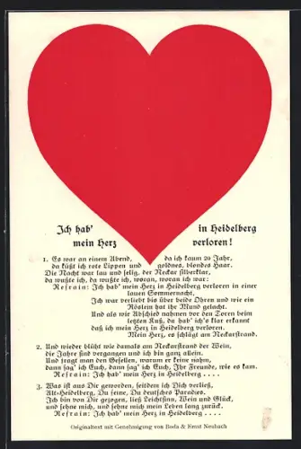 AK Heidelberg / Neckar, Gedicht Ich hab` mein Herz in Heidelberg verloren