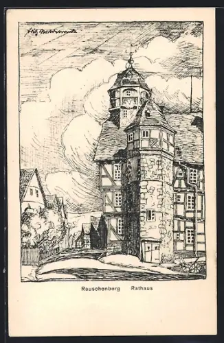 Künstler-AK Rauschenberg / Hessen, Rathaus