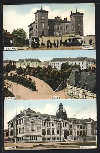 AK Zwickau, Bahnhof, Kaserne, Ingenieurschule