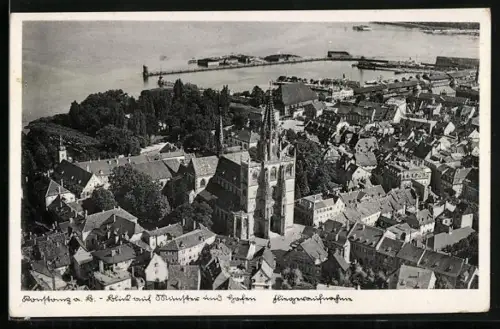 AK Konstanz, Blick auf die Kirche, Fliegeraufnahme