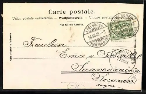 AK Adelboden, Pension Alpenrose, Rosen und lilane Blüten