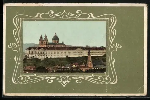 AK Melk /Nied.-Oesterr., Ortspanorama in elegantem Rahmen