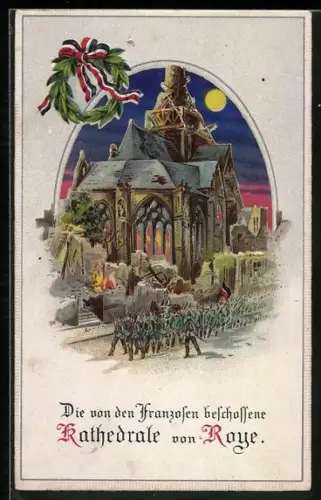 AK Roye, Deutsche Truppen ziehen in die Stadt ein, Halt gegen das Licht