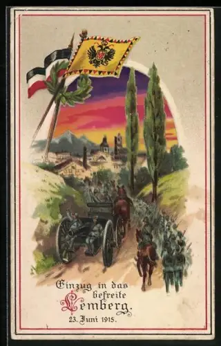 AK Lemberg, Einzug in das befreite Lemberg, 23. Juni 1915, Halt gegen das Licht