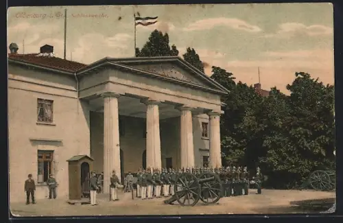 AK Oldenburg i. Gr., Schlosswache und Soldaten mit Kanone