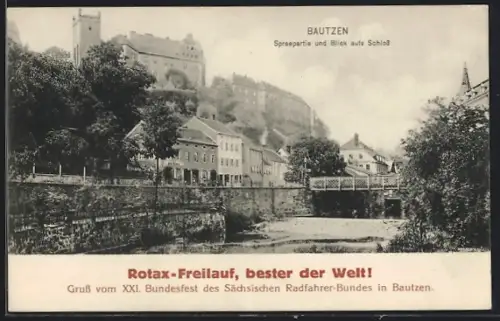 AK Bautzen, XXI. Bundesfest des Sächsischen Radfahrer-Bundes, Rotax-Freilauf, Spreepartie und Blick aufs Schloss