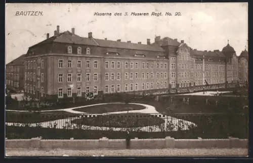 AK Bautzen, Blick auf die Kaserne des 3. Husaren Regt. No. 20