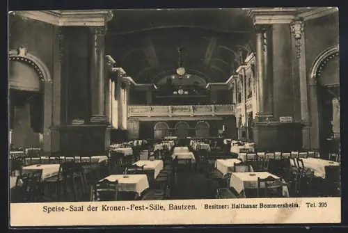 AK Bautzen, Speise-Saal der Kronen-Fest-Säle, Innenansicht