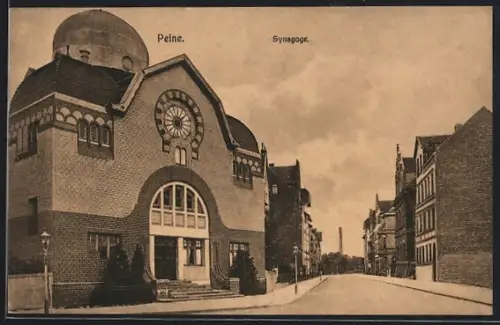 AK Peine, Synagoge mit Strassenpartie