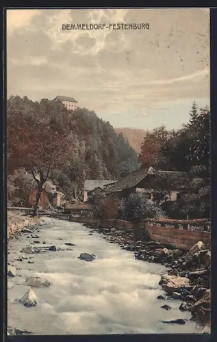 AK St. Lorenzen am Wechsel, Demmeldorf-Festenburg, Ortspartie am Fluss