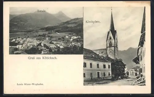 AK Kötschach, Totalansicht, Kirchplatz