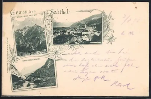 Lithographie Selzthal, Hochthor, Gesäuseeingang, Ortsansicht