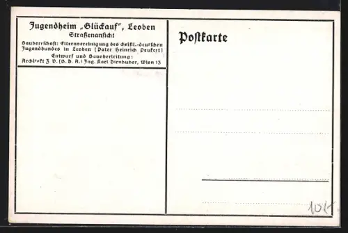 Künstler-AK Leoben, Jugendheim Glückauf d. Elternvereinigung des christl.-deutschen Jugendbundes