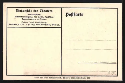 Künstler-AK Leoben, Platzansicht des Theaters