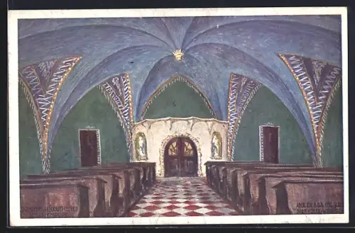 Künstler-AK Leoben, Jugendheim Glückauf, Empore der Kapelle