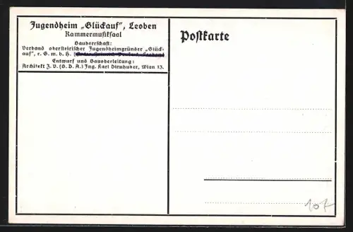 Künstler-AK Leoben, Jugendheim Glückauf, Kammermusiksaal