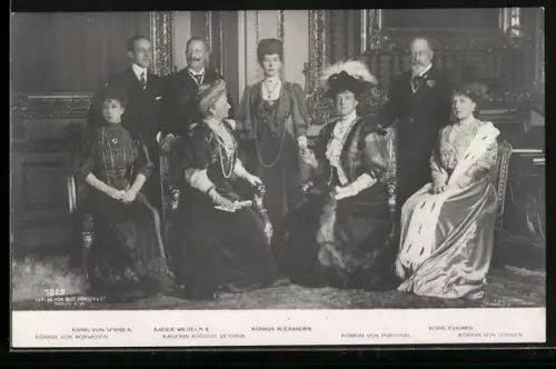 AK Königin Maud von Norwegen, die Königin von Portugal, Wilhelm II., König Eduard von England, etc.
