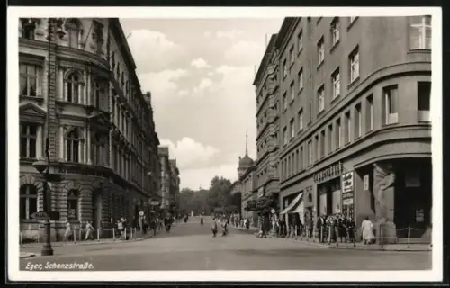 AK Eger, Café Apollo & Kreditanstalt in der Schanzstrasse