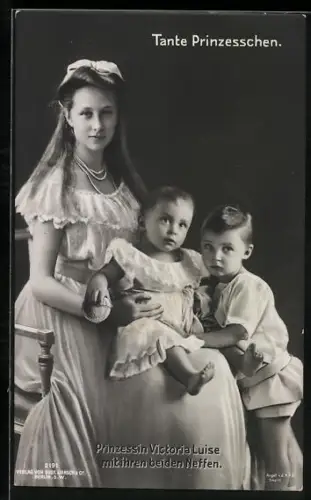 AK Tante Prinzesschen, Prinzessin Victoria Luise mit ihren beiden Neffen, AK-Reklame