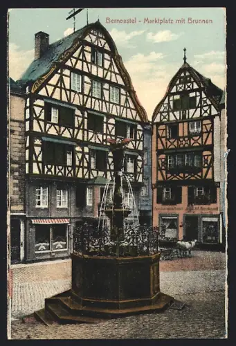 AK Berncastel, Marktplatz mit Brunnen