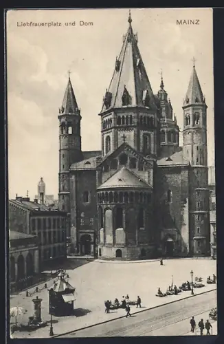 AK Mainz, Liebfrauenplatz und Dom mit Kiosk