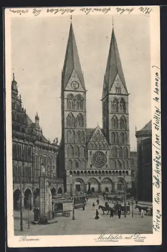 AK Bremen, Marktplatz mit Dom und Strassenbahn