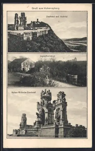 AK Hohensyburg, Jugendherberge, Denkmal mit Ruhrtal, Kaiser-Wilhelm-Denkmal