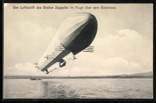 AK Luftschiff des Grafen Zeppelin im Fluge über dem Bodensee