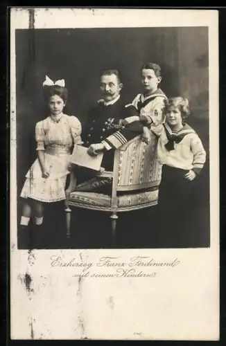 AK Erzherzog Franz Ferdinand im Kreise seiner drei Kinder